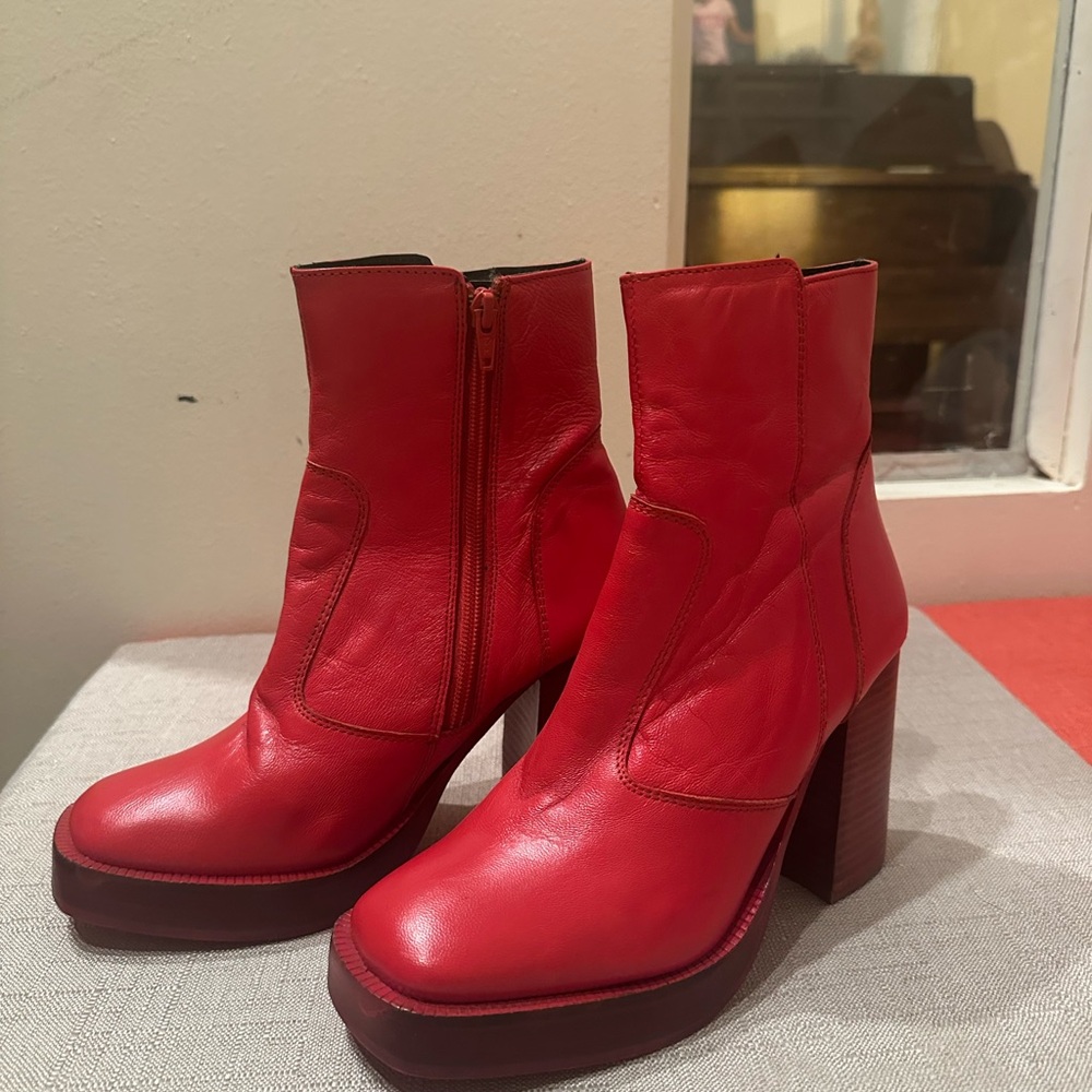 Red Leather Ankle Boots